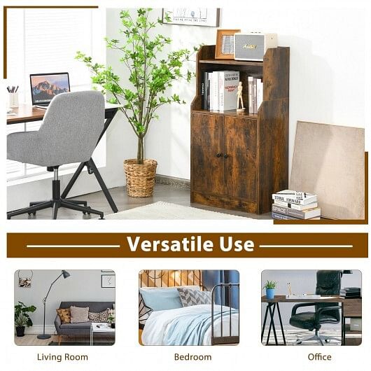 Storage Cabinet Bookcase with Doors and Display Shelf-Rustic Brown - Free Shipping