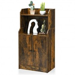 Storage Cabinet Bookcase with Doors and Display Shelf-Rustic Brown - Free Shipping