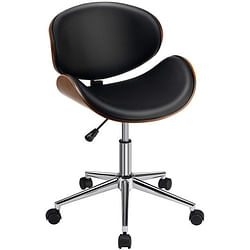 Adjustable Leather Office Chair Swivel Bentwood Desk Chair with Curved Seat-Black - Free Shipping