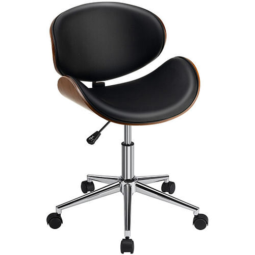 Adjustable Leather Office Chair Swivel Bentwood Desk Chair with Curved Seat-Black - Free Shipping