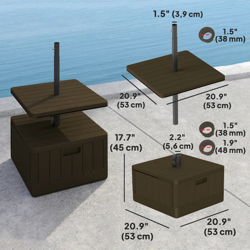 Patio Umbrella Weighted Base with Table Tray, Heavy Duty Umbrella Base with Wheels Handles, Brown