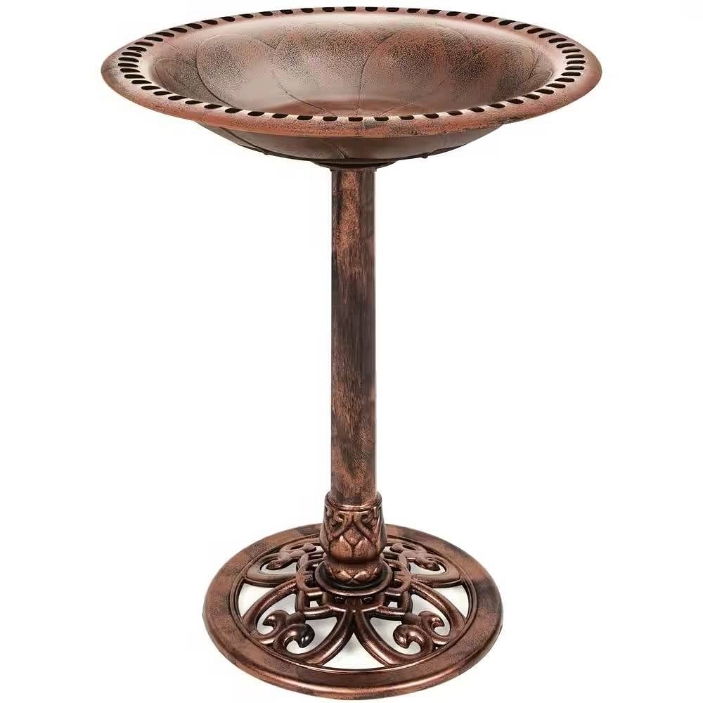 Outdoor Garden Polyresin Bird Bath in Rustic Aged Copper Brown Finish - Free Shipping