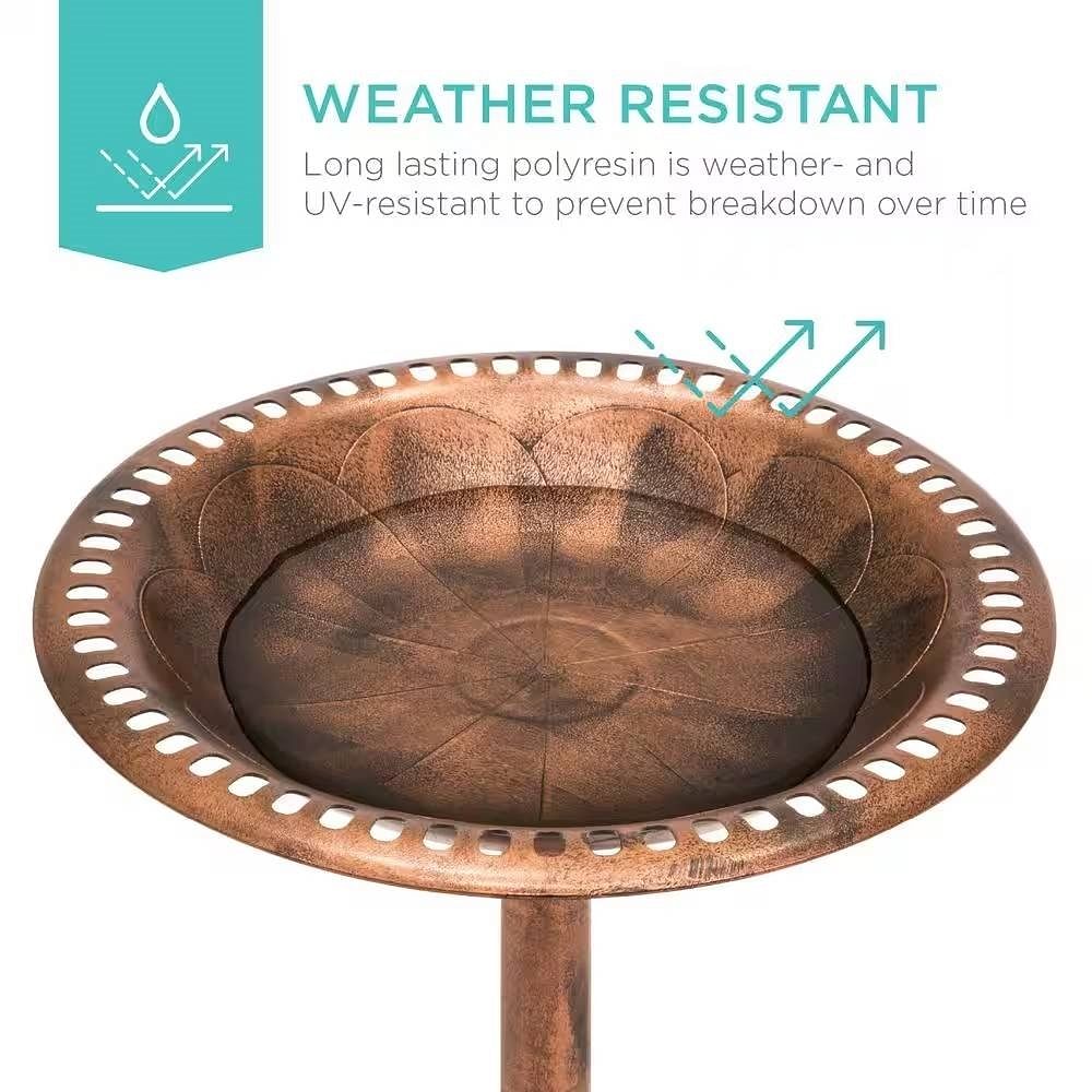 Outdoor Garden Polyresin Bird Bath in Rustic Aged Copper Brown Finish - Free Shipping