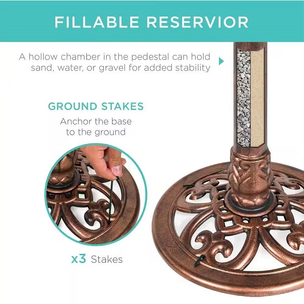 Outdoor Garden Polyresin Bird Bath in Rustic Aged Copper Brown Finish - Free Shipping