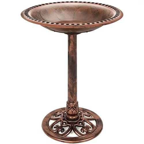 Outdoor Garden Polyresin Bird Bath in Rustic Aged Copper Brown Finish - Free Shipping