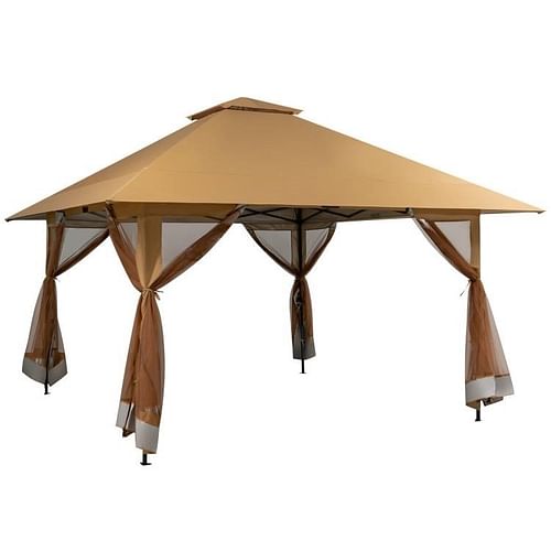 Brown 13 x 13 Ft Pop-Up Gazebo Outdoor Canopy w/ Mesh Mosquito Netting Sidewalls - Free Shipping