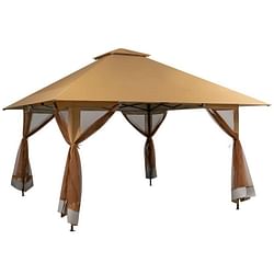 Brown 13 x 13 Ft Pop-Up Gazebo Outdoor Canopy w/ Mesh Mosquito Netting Sidewalls - Free Shipping