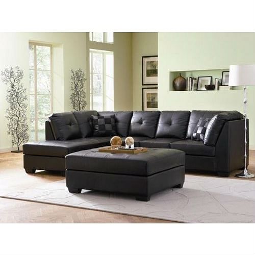 Black Bonded Leather Sectional Sofa with Left Side Chaise - Free Shipping