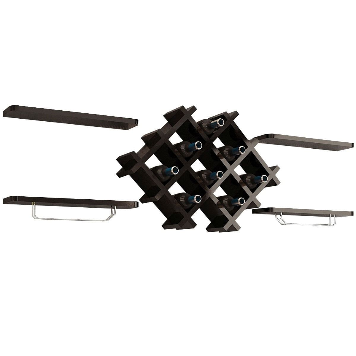 Black 5 Piece Wall Mounted Wine Rack Set with Storage Shelves - Free Shipping
