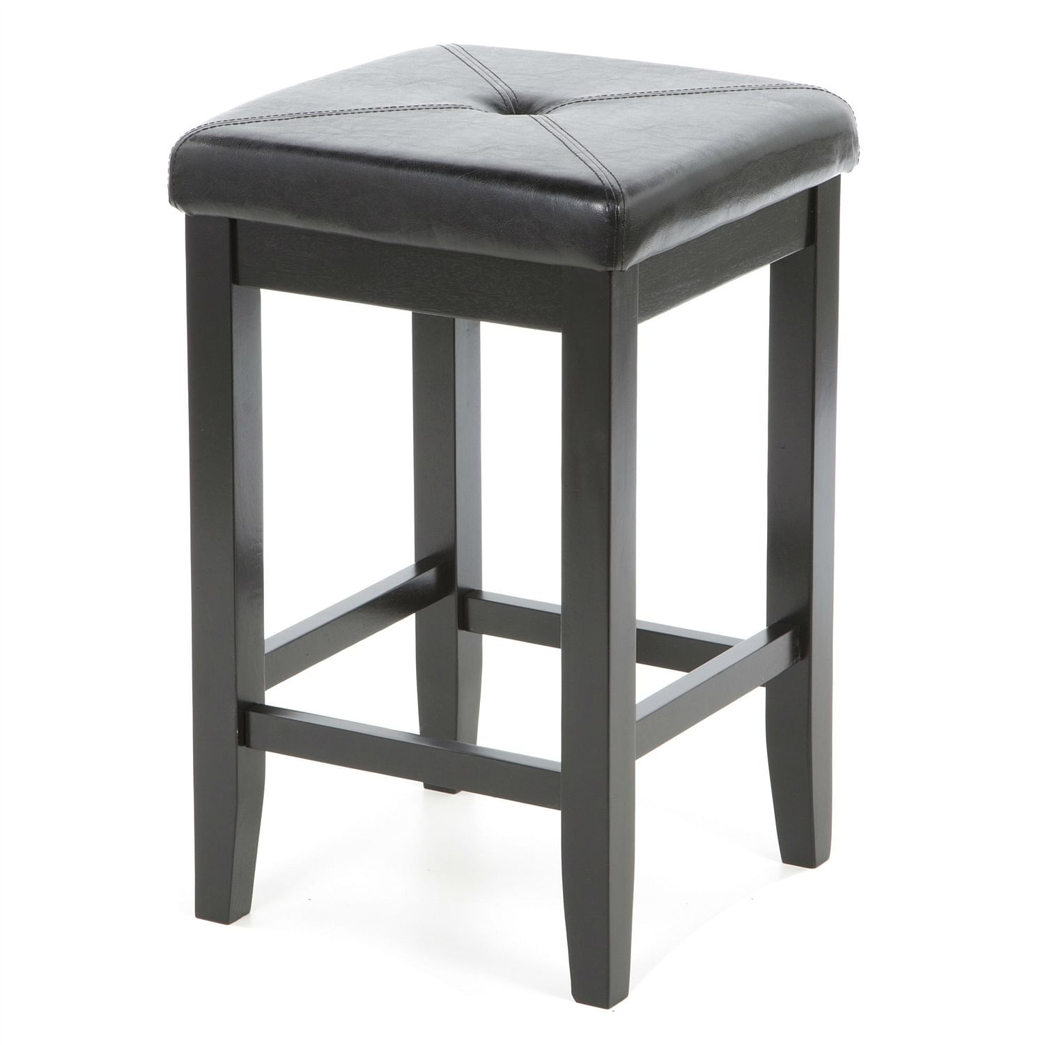 Set of 2 - Black Bar Stools 24-inch High w/ Cushion Faux Leather Seat - Free Shipping
