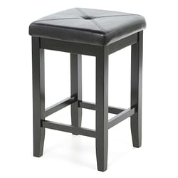 Set of 2 - Black Bar Stools 24-inch High w/ Cushion Faux Leather Seat - Free Shipping