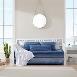 4 Piece Coastal Blue Navy White Stripes Cotton Daybed Cover Bedding Set - Free Shipping