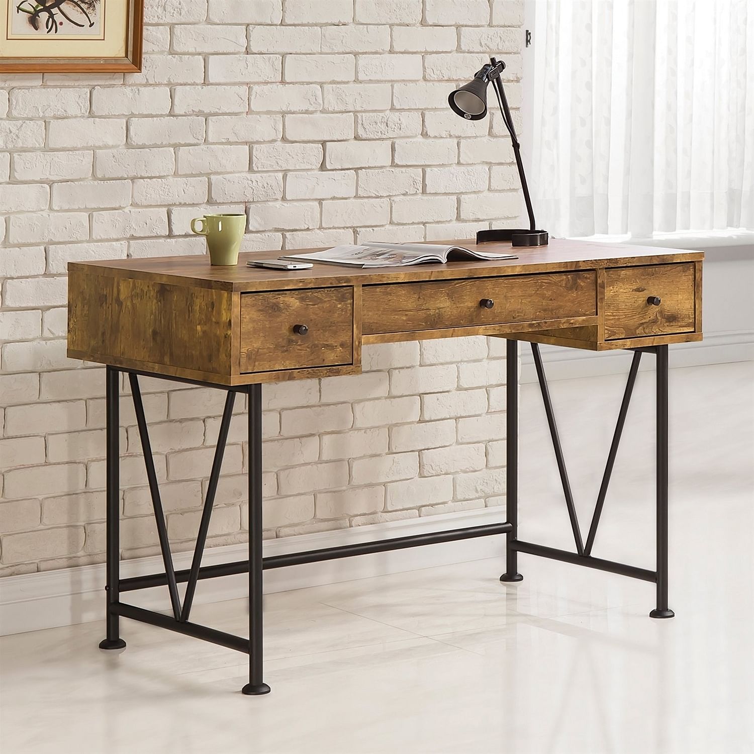 Farmhouse Rustic Home Office 3 Drawer Writing Desk - Free Shipping