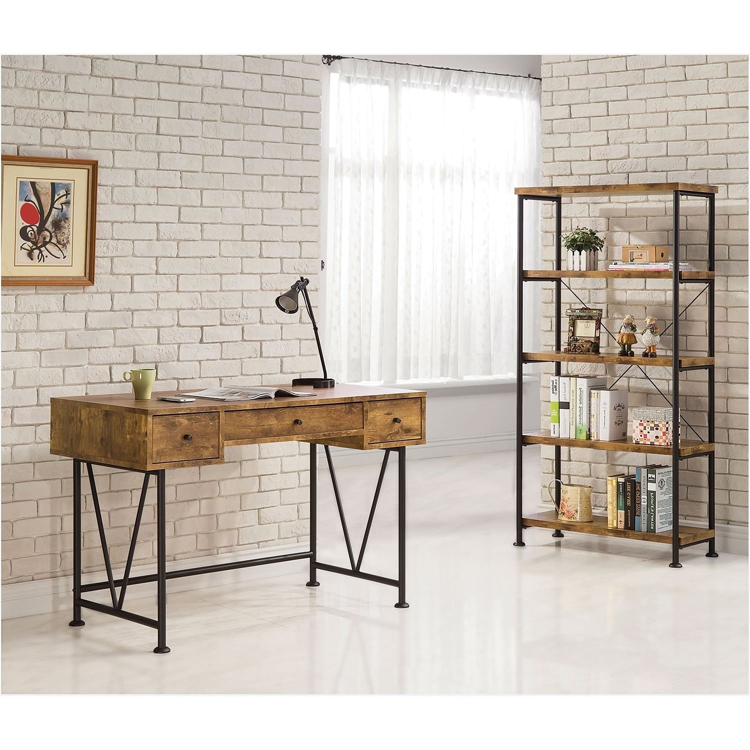 Farmhouse Rustic Home Office 3 Drawer Writing Desk - Free Shipping