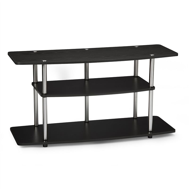 3-Tier Flat Screen TV Stand in Black Wood Grain / Stainless Steel - Free Shipping