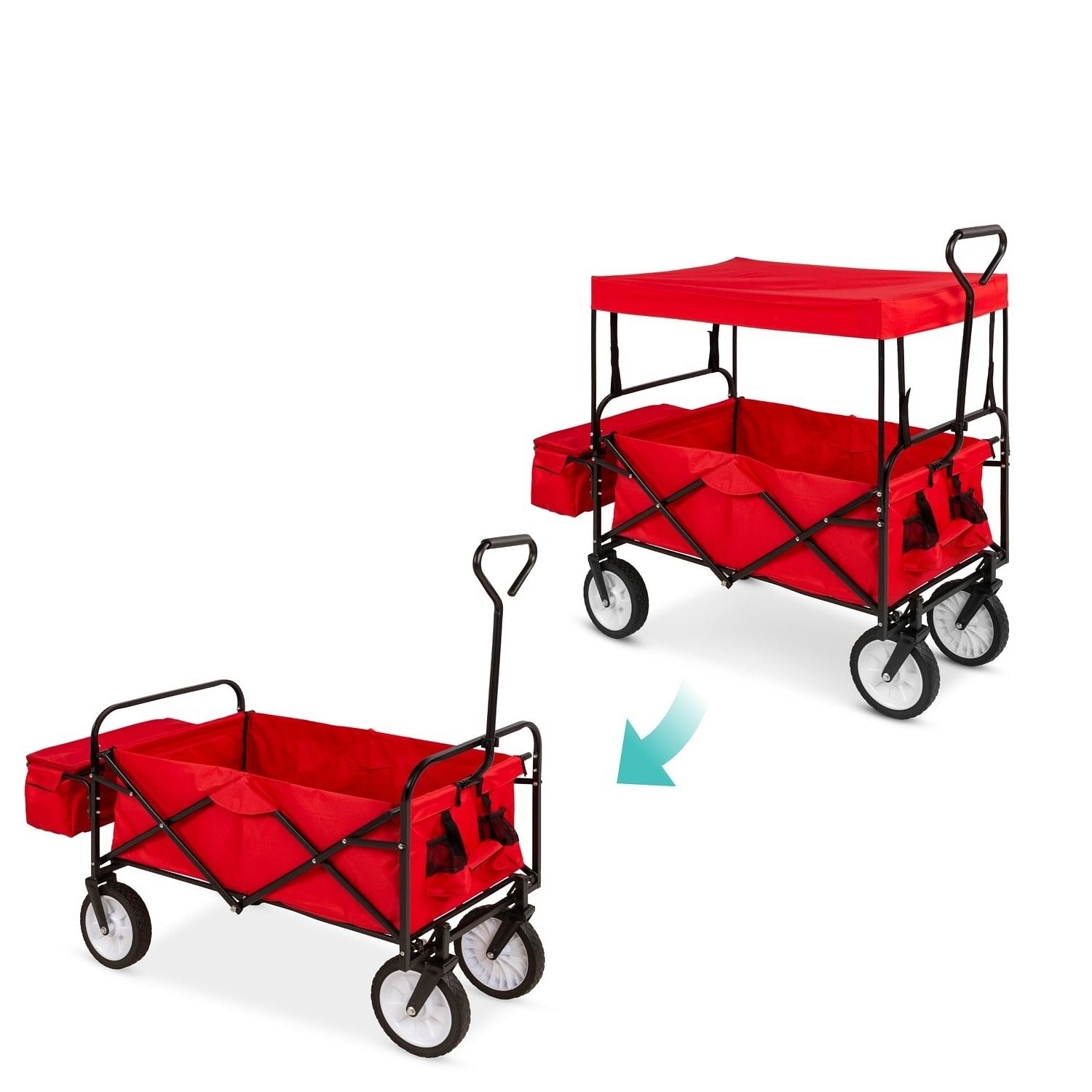 Collapsible Utility Wagon Cart Indoor/Outdoor with Canopy - Red - Free Shipping