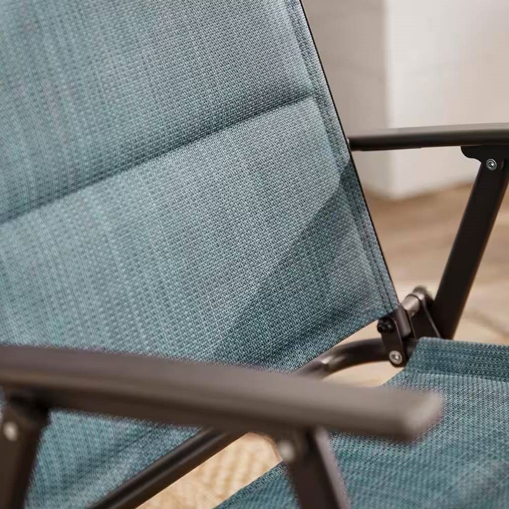 Set of 2 - Outdoor Folding Patio Dining Chair with Blue Denim Padded Seat - Free Shipping