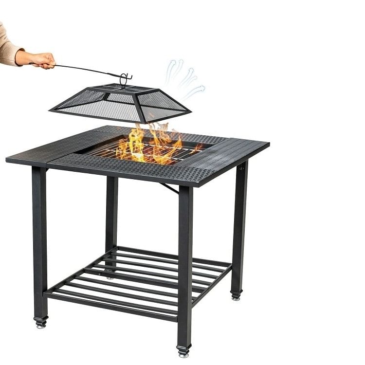 4 in 1 Square Fire Pit, Grill Cooking BBQ Grate, Ice Bucket, Dining Table - Free Shipping
