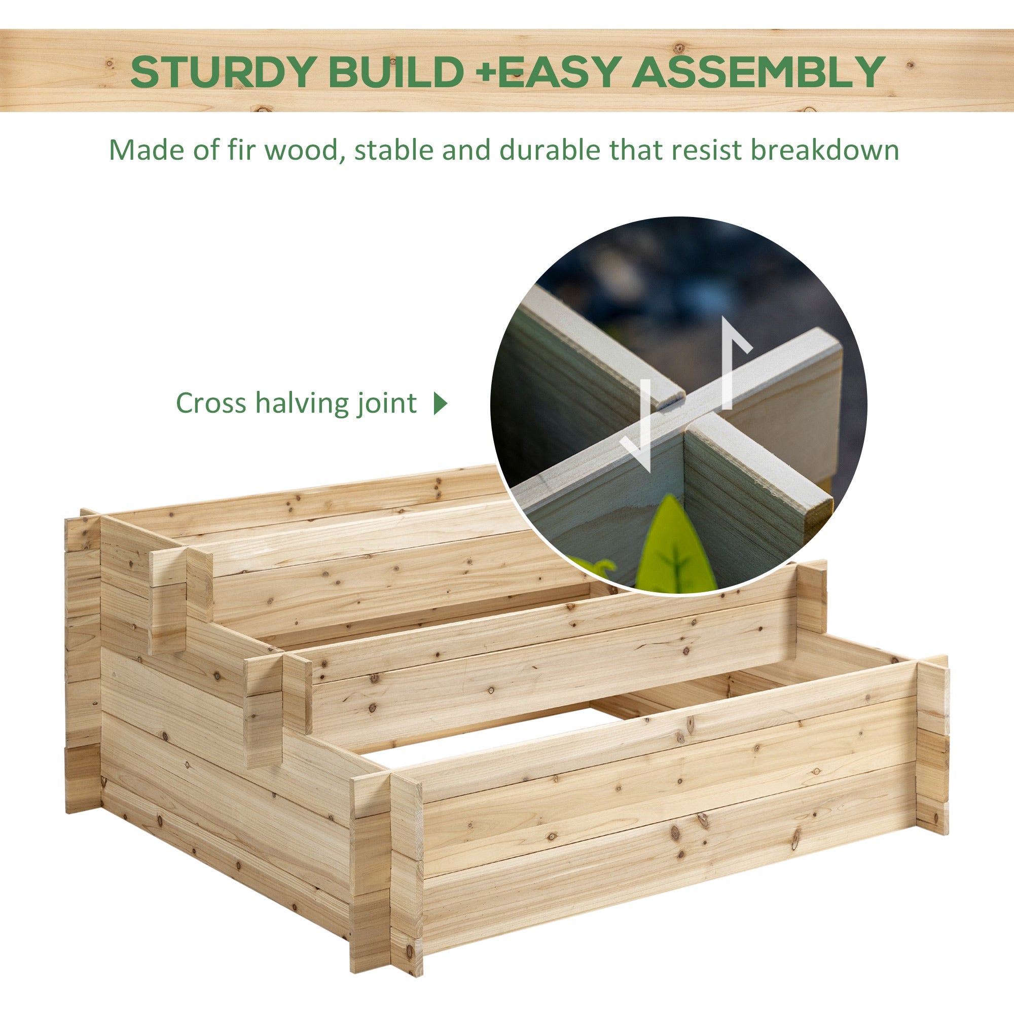 Outsunny 3-Tier Wooden Raised Garden Bed - Elevated Outdoor Vegetable & Flower Planting Box, Herb Garden Indoor Kit, Natural