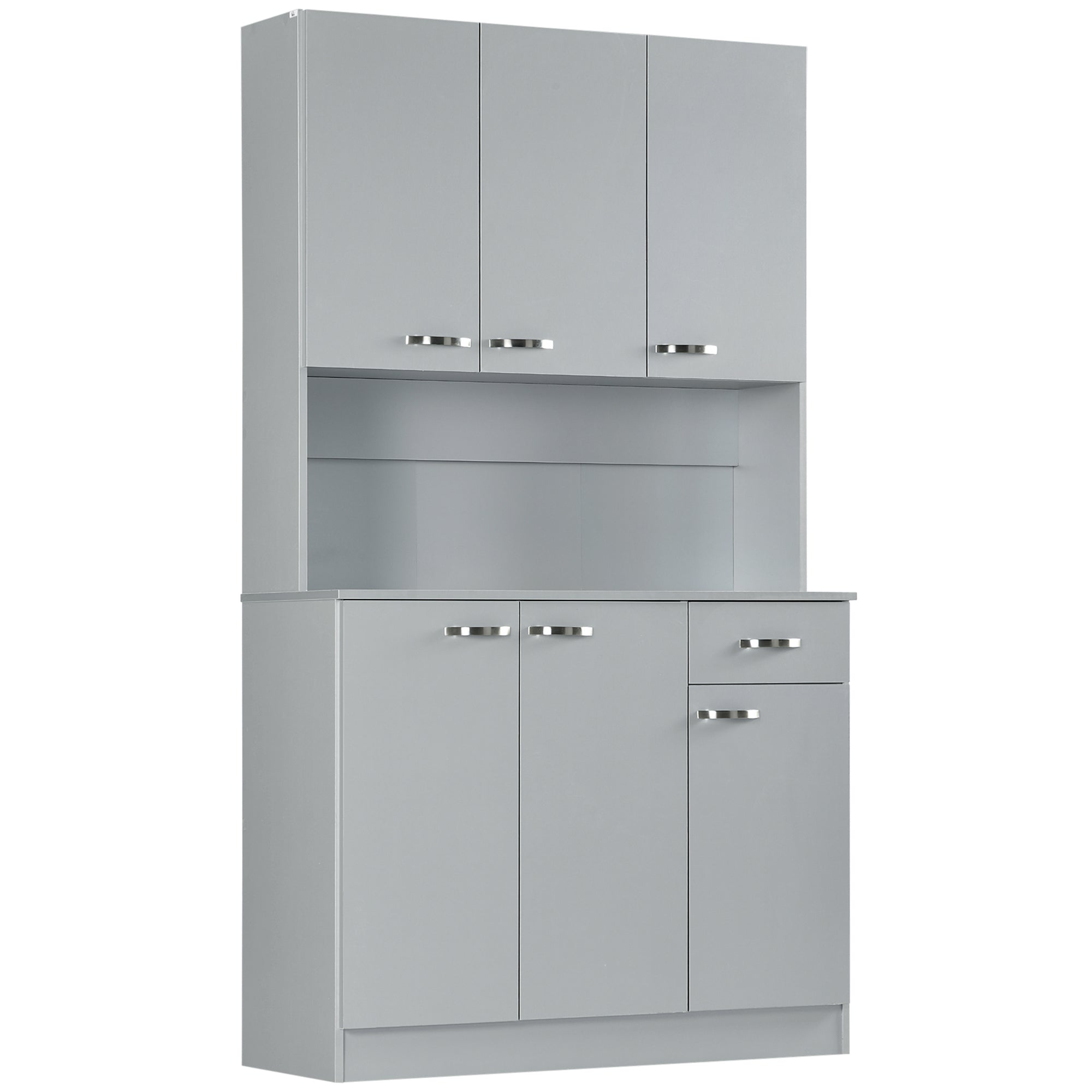 HOMCOM 71" Modern Buffet Hutch Freestanding Kitchen Storage Cabinets Drawer Microwave Counter Grey