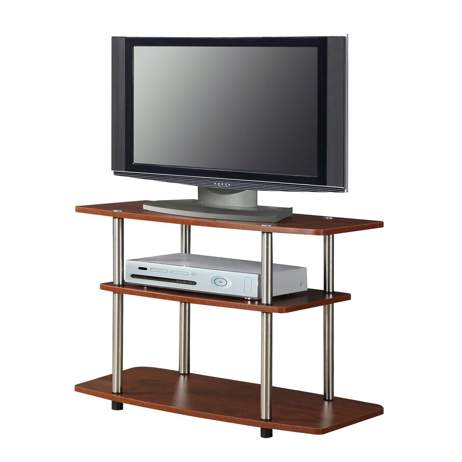 Modern Wood and Metal TV Stand in Cherry Brown Finish - Free Shipping