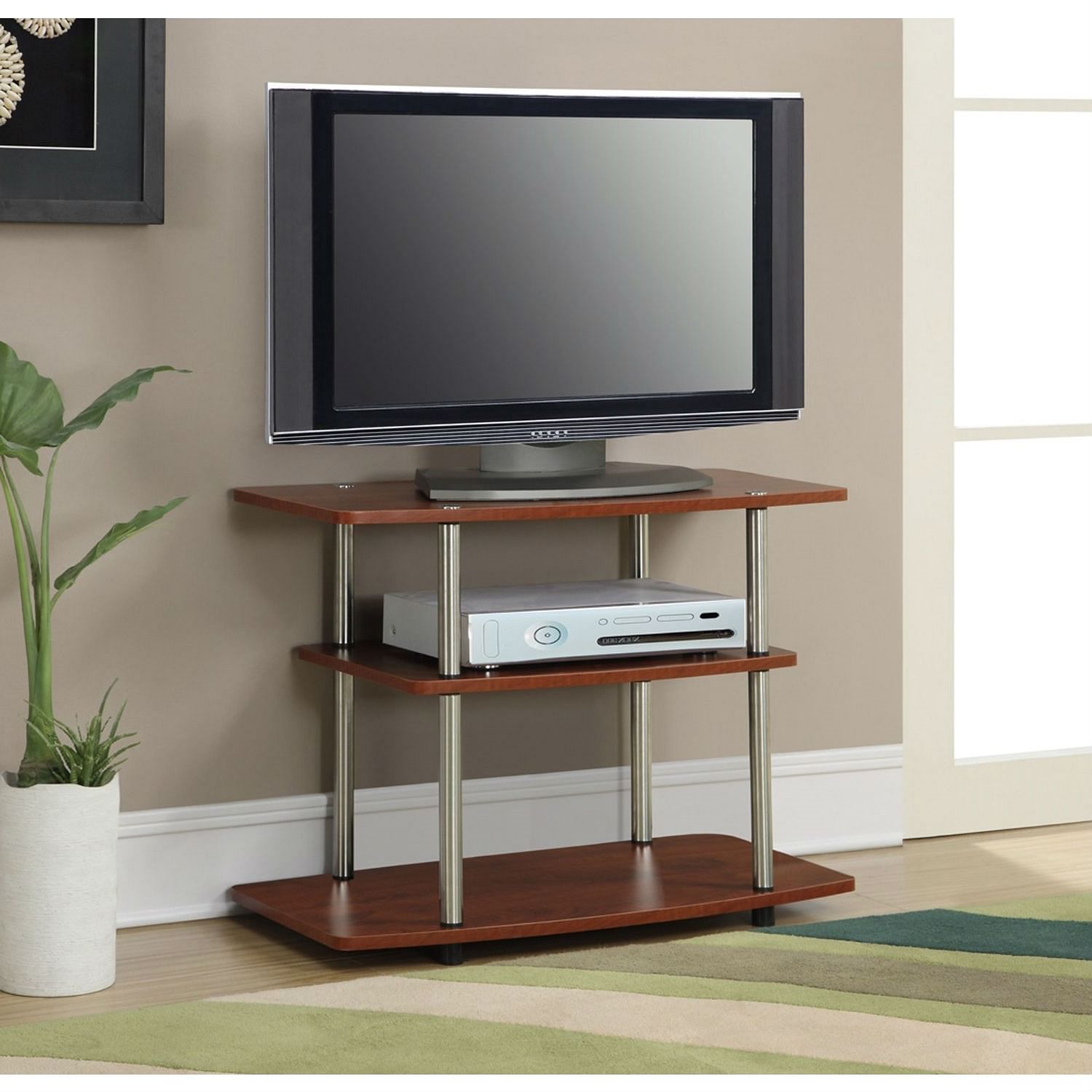 Modern Wood and Metal TV Stand in Cherry Brown Finish - Free Shipping