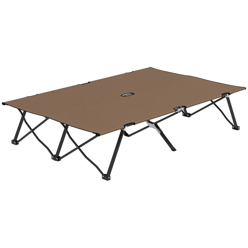 76" Two Person Folding Camping Cot Outdoor Portable Double Cot Wide Military Sleeping Bed w/ Carrying Bag Khaki