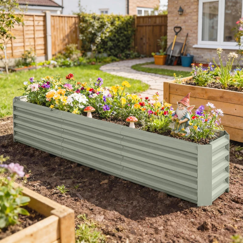 8 x 1.3 x 1.5ft Galvanized Raised Garden Bed, Reinforced Outdoor Planter Box with Open Bottom, Light Grey