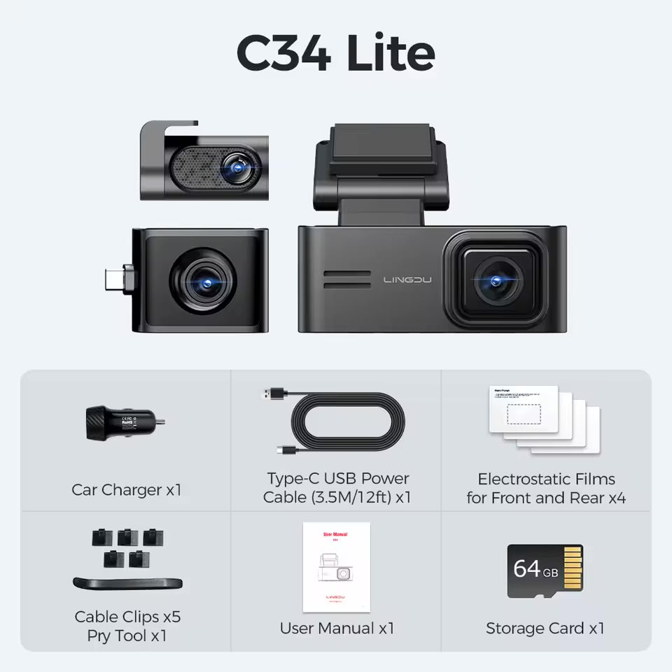 LINGDU C34 5G Wifi GPS 4K Dash Cam 2K+1080P+1080P Cam DVR Video Recorder GPS Parking Mode Dashcam Car Black Box