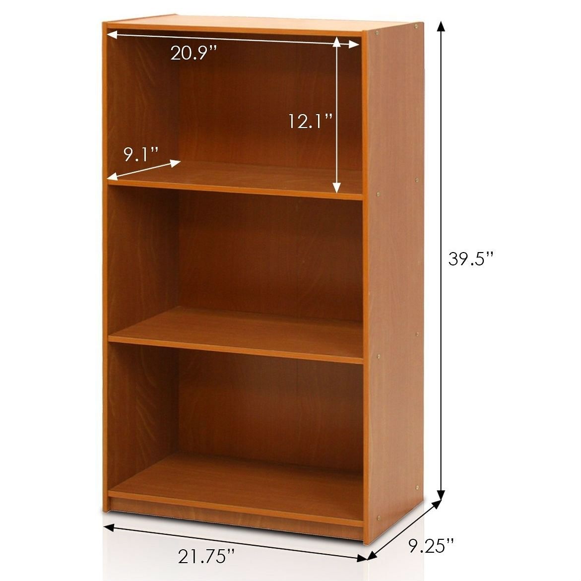Modern 3-Shelf Bookcase in Light Cherry Wood Finish - Free Shipping