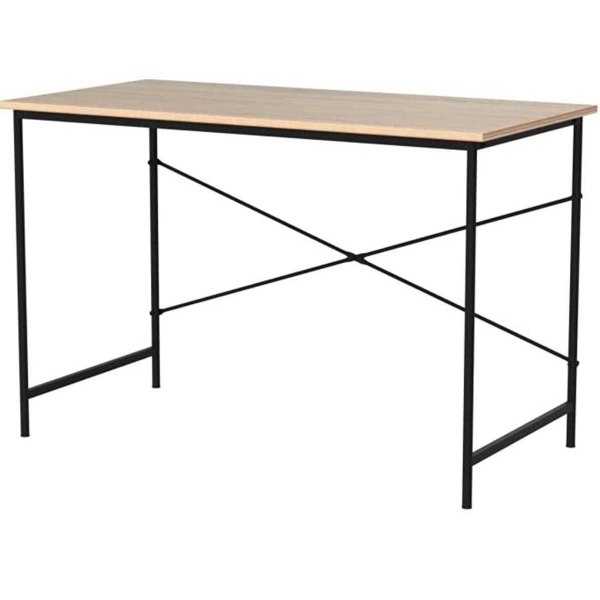 Modern Home Office Computer Desk Table with Black Metal Frame Wood Top in Oak - Free Shipping