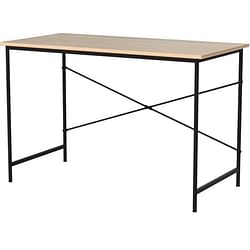 Modern Home Office Computer Desk Table with Black Metal Frame Wood Top in Oak - Free Shipping