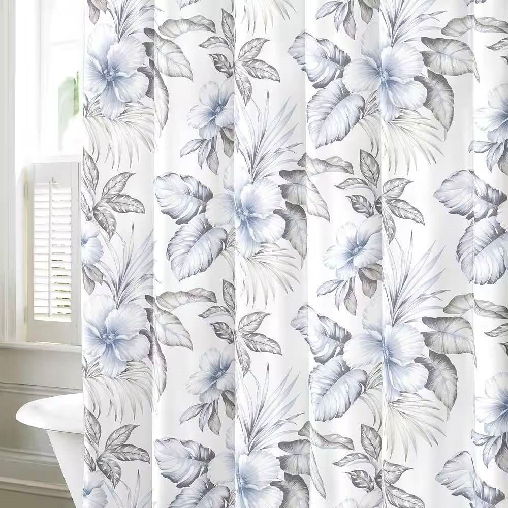 72-inch Tropical Botanical Floral Shower Curtain in 100-Percent Cotton Fabric - Free Shipping
