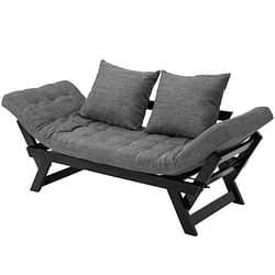 Charcoal/Black 3 In 1 Convertible Sofa Chaise Lounger Bed with 2 Large Pillows - Free Shipping