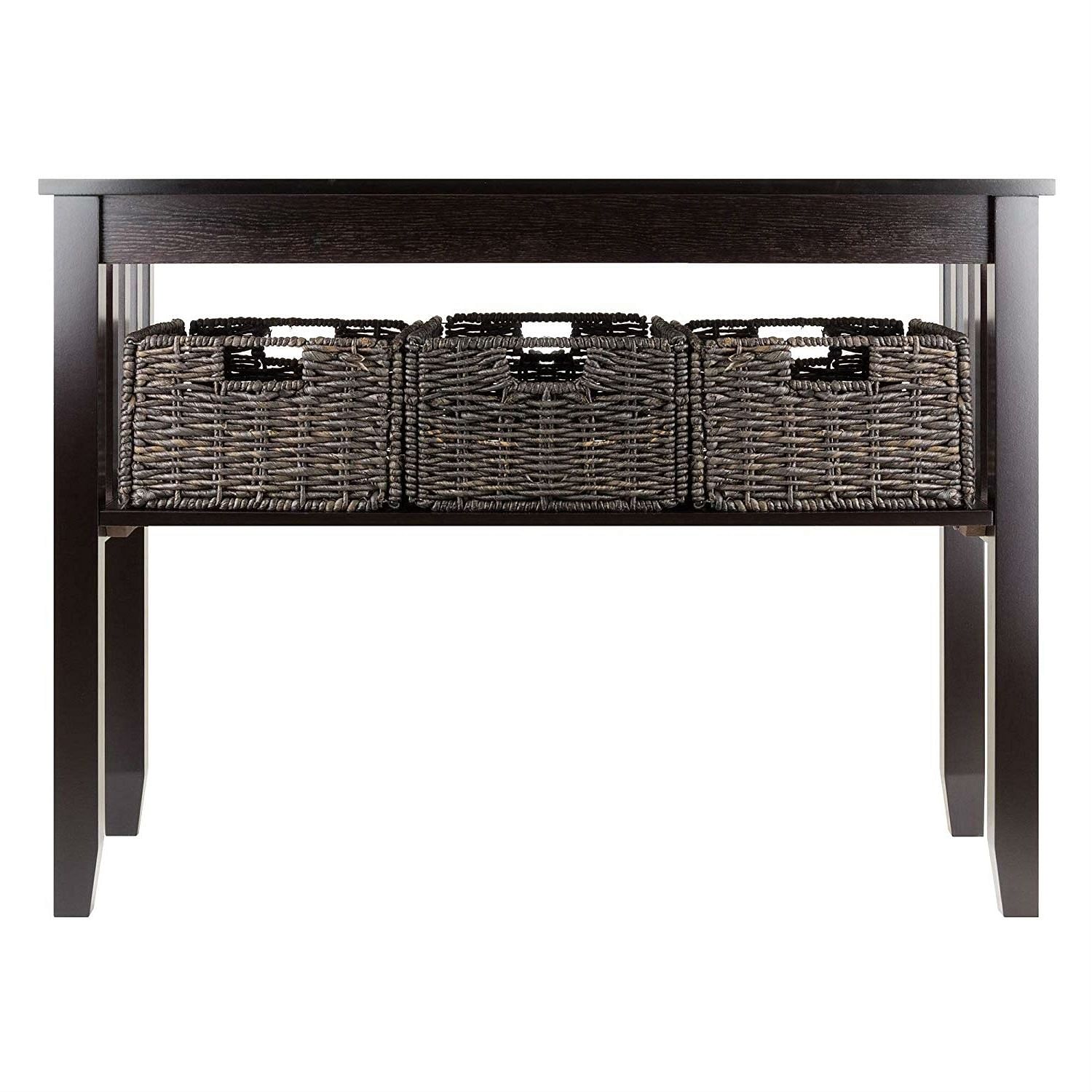Espresso 2 Tier Entryway Hall Console Table with 3 Storage Baskets - Free Shipping
