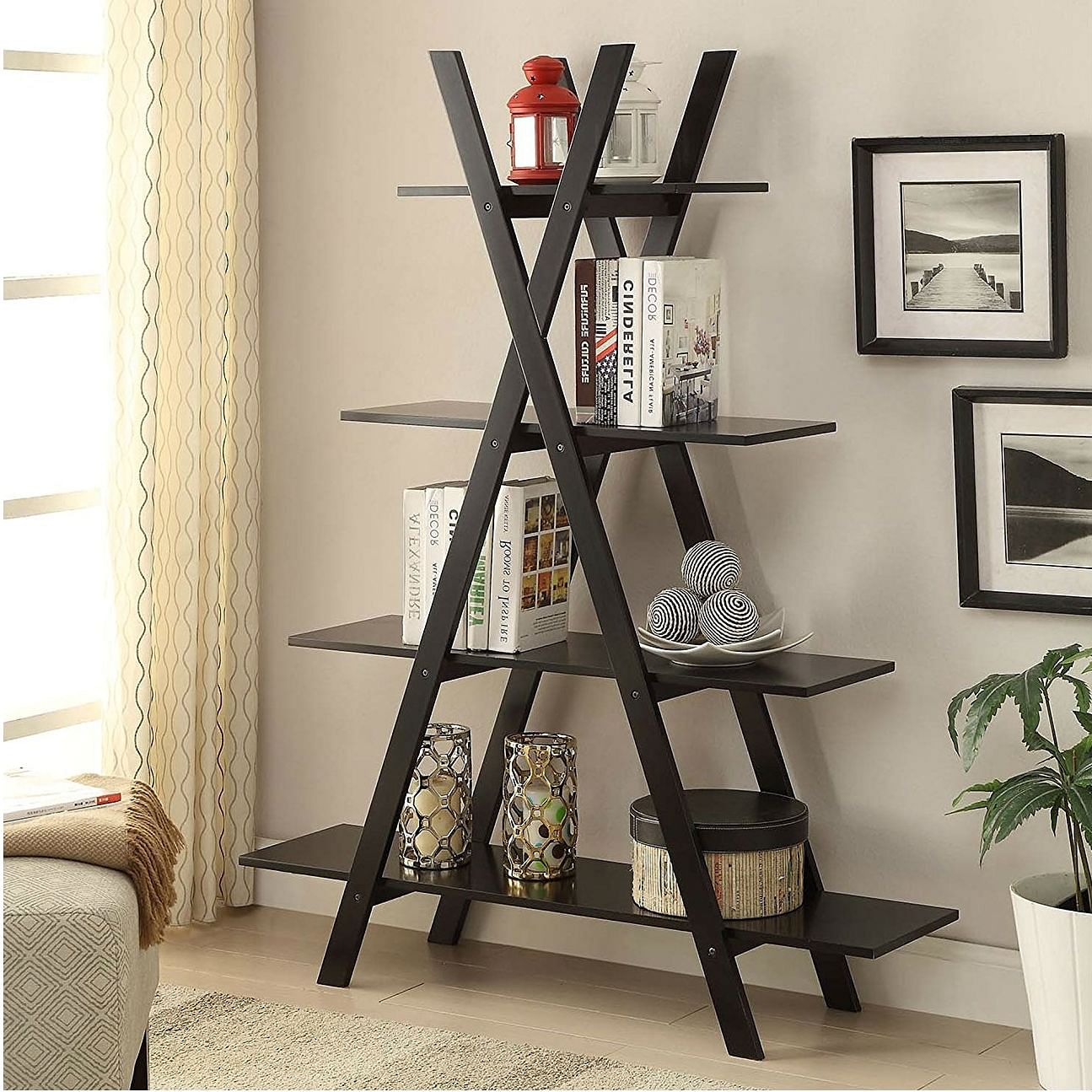 Modern A-Frame 4-Shelf Bookcase Bookshelf Display Shelves - Free Shipping