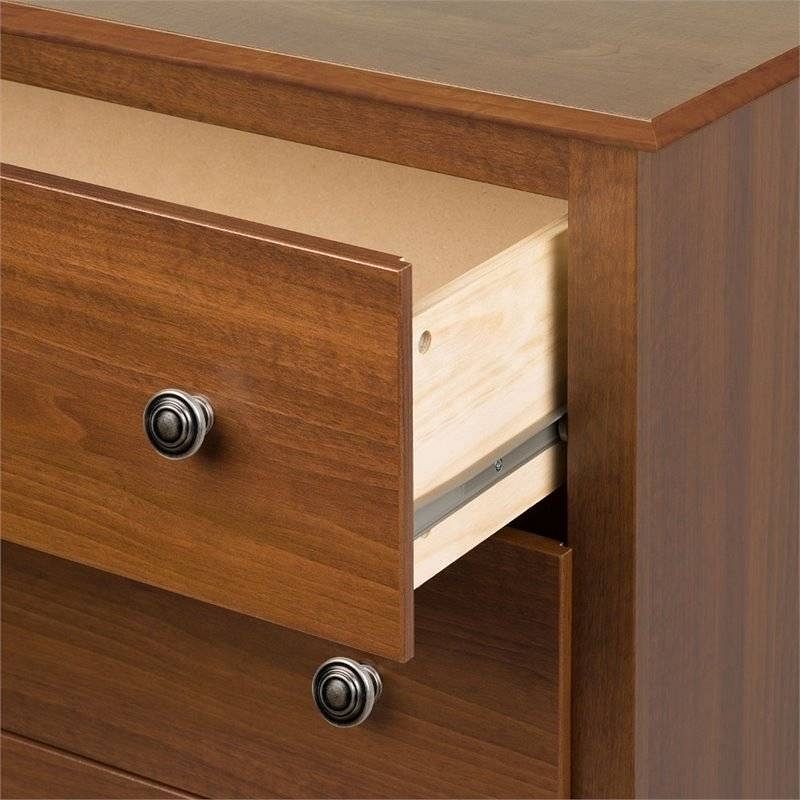 Bedroom Dresser in Medium Brown Cherry Finish with 6 Drawers and Metal Knobs - Free Shipping