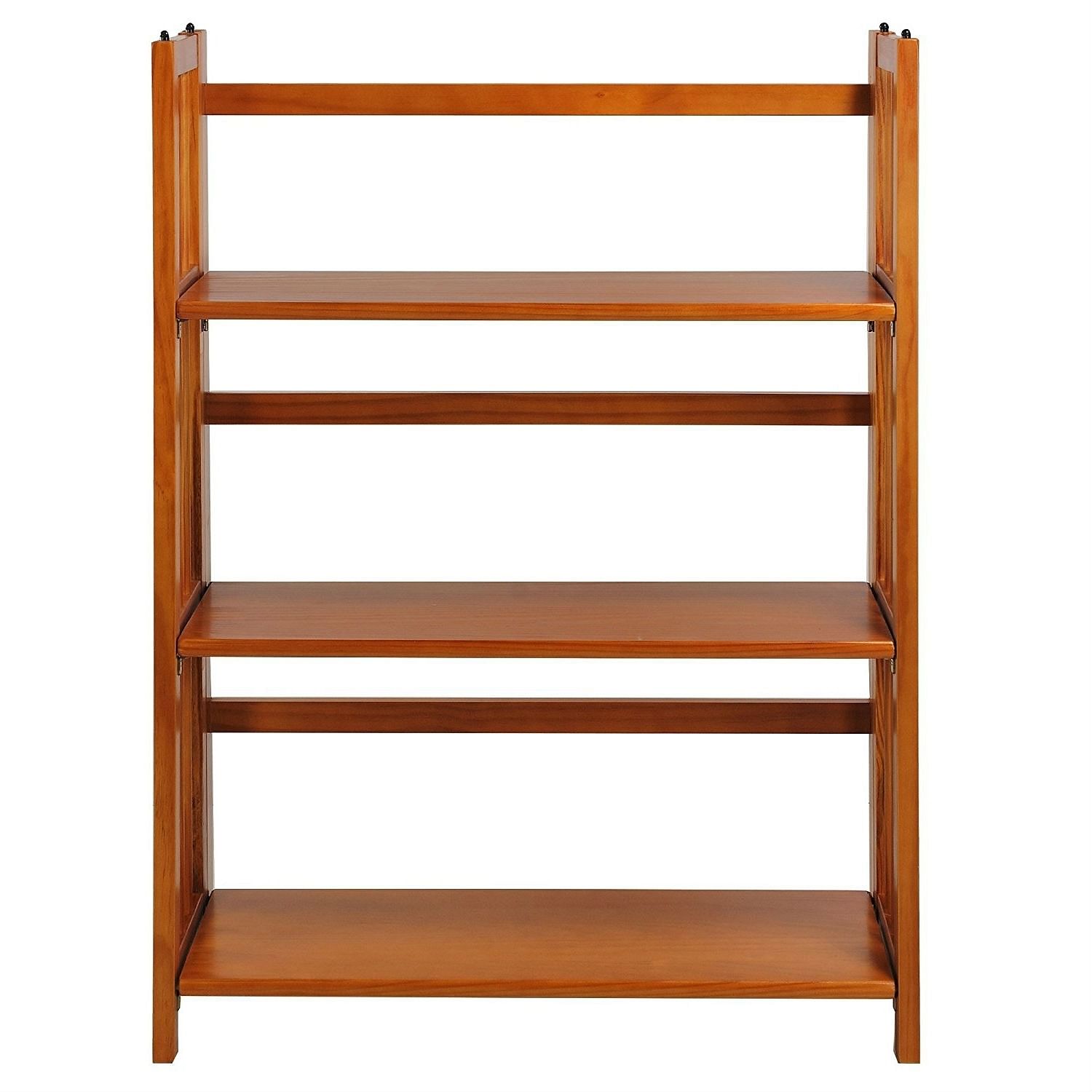 3-Shelf Folding Storage Shelves Bookcase in Honey Oak Finish - Free Shipping