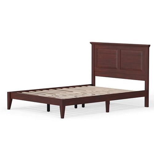 Full Traditional Solid Oak Wooden Platform Bed Frame with Headboard in Cherry - Free Shipping