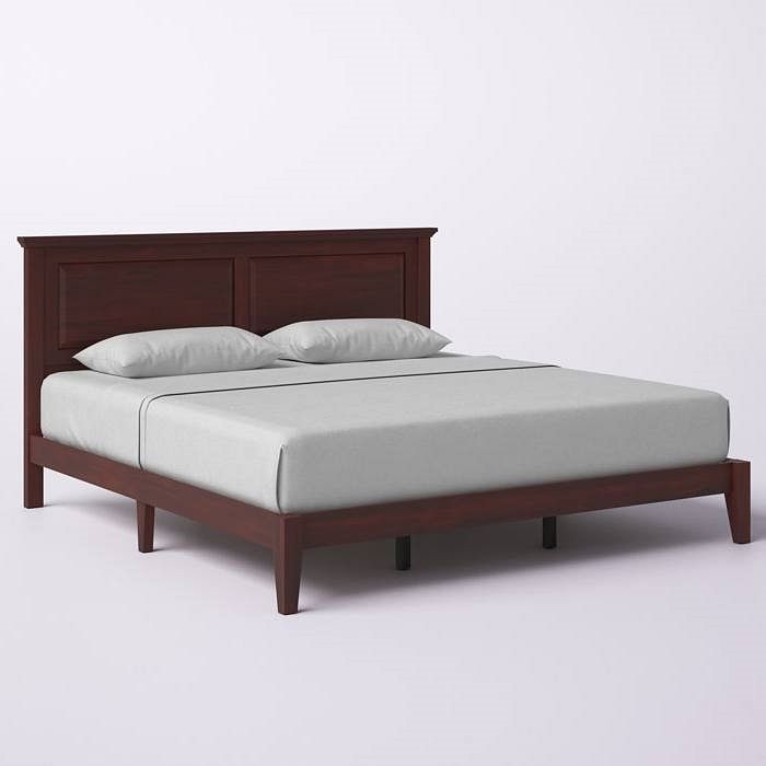 King Traditional Solid Oak Wooden Platform Bed Frame with Headboard in Cherry - Free Shipping