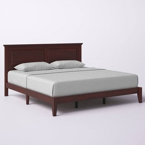 King Traditional Solid Oak Wooden Platform Bed Frame with Headboard in Cherry - Free Shipping
