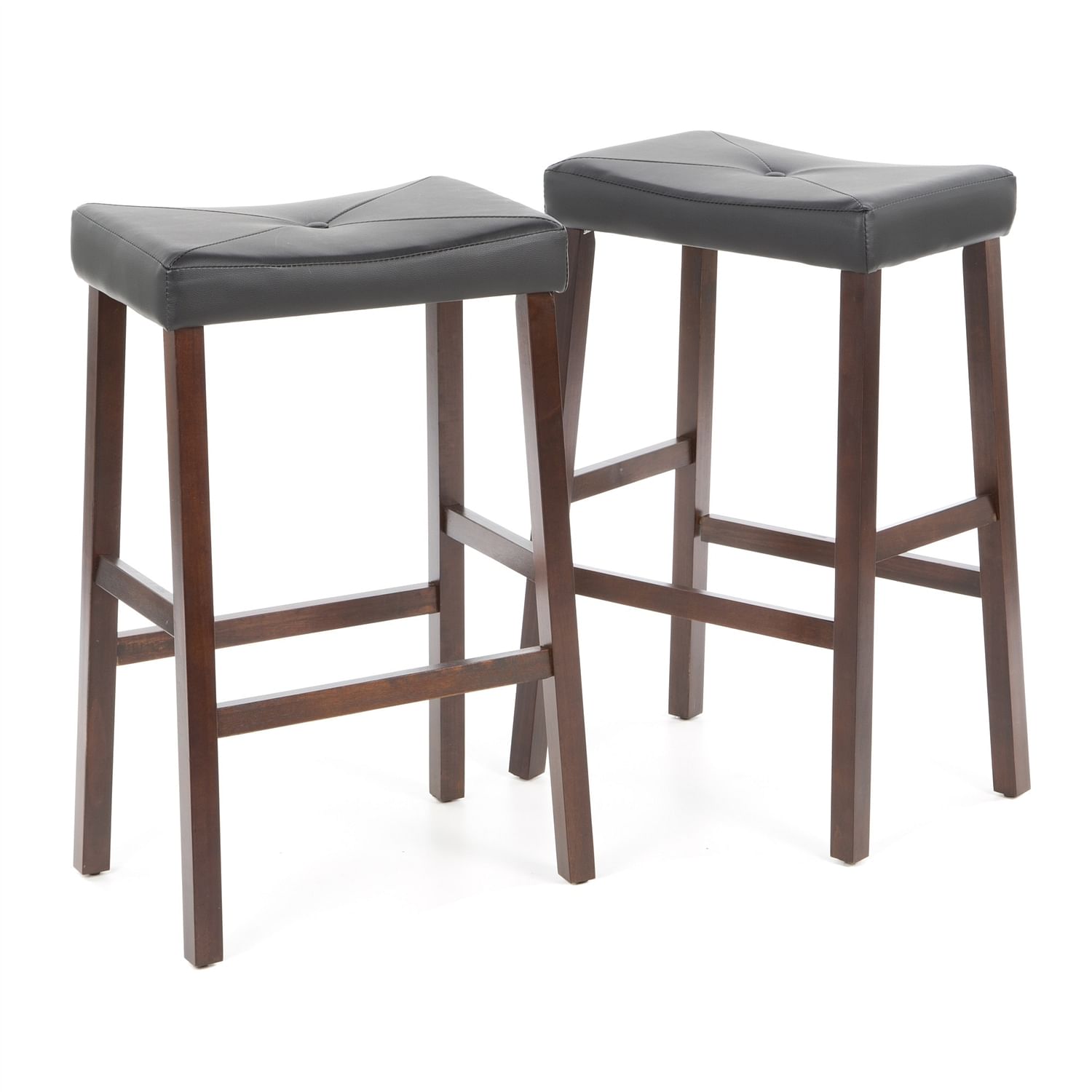 Set of 2 - Upholstered Faux Leather Saddle Seat Barstool in Mahogany - Free Shipping