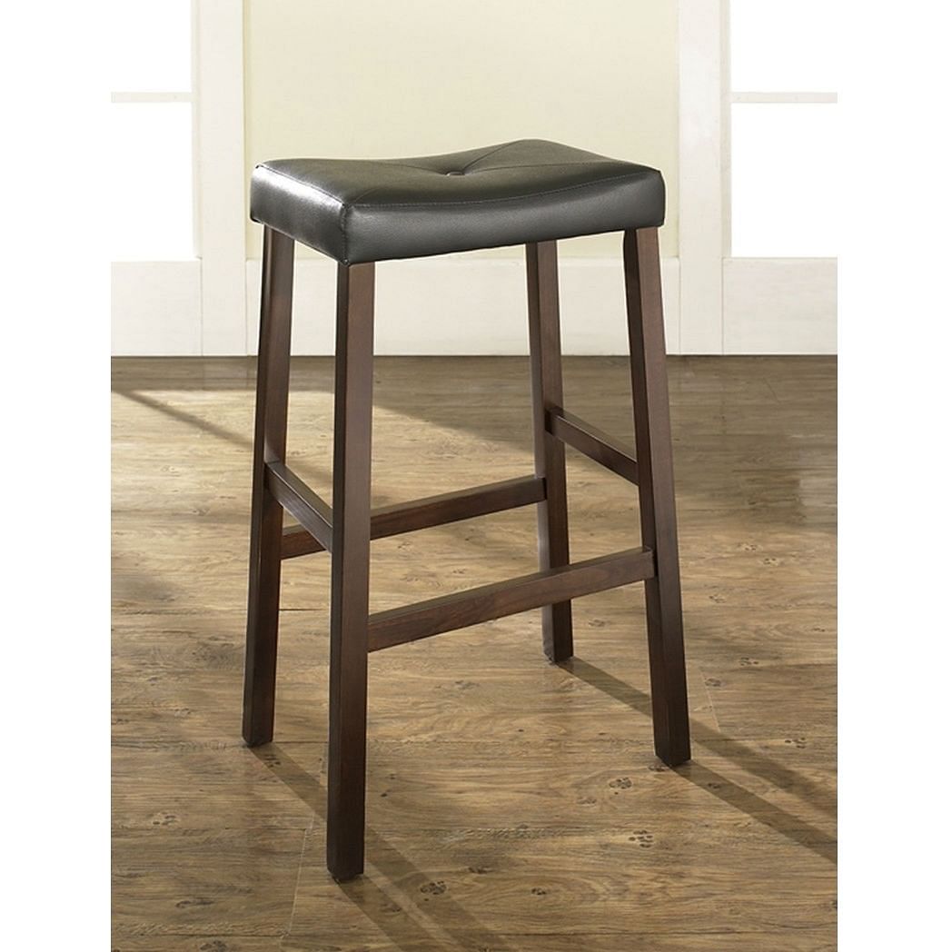 Set of 2 - Upholstered Faux Leather Saddle Seat Barstool in Mahogany - Free Shipping