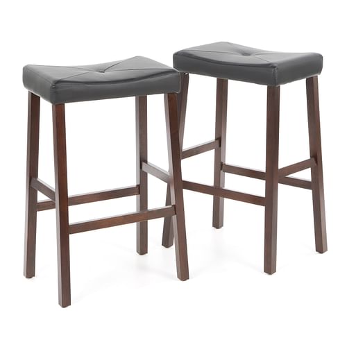 Set of 2 - Upholstered Faux Leather Saddle Seat Barstool in Mahogany - Free Shipping