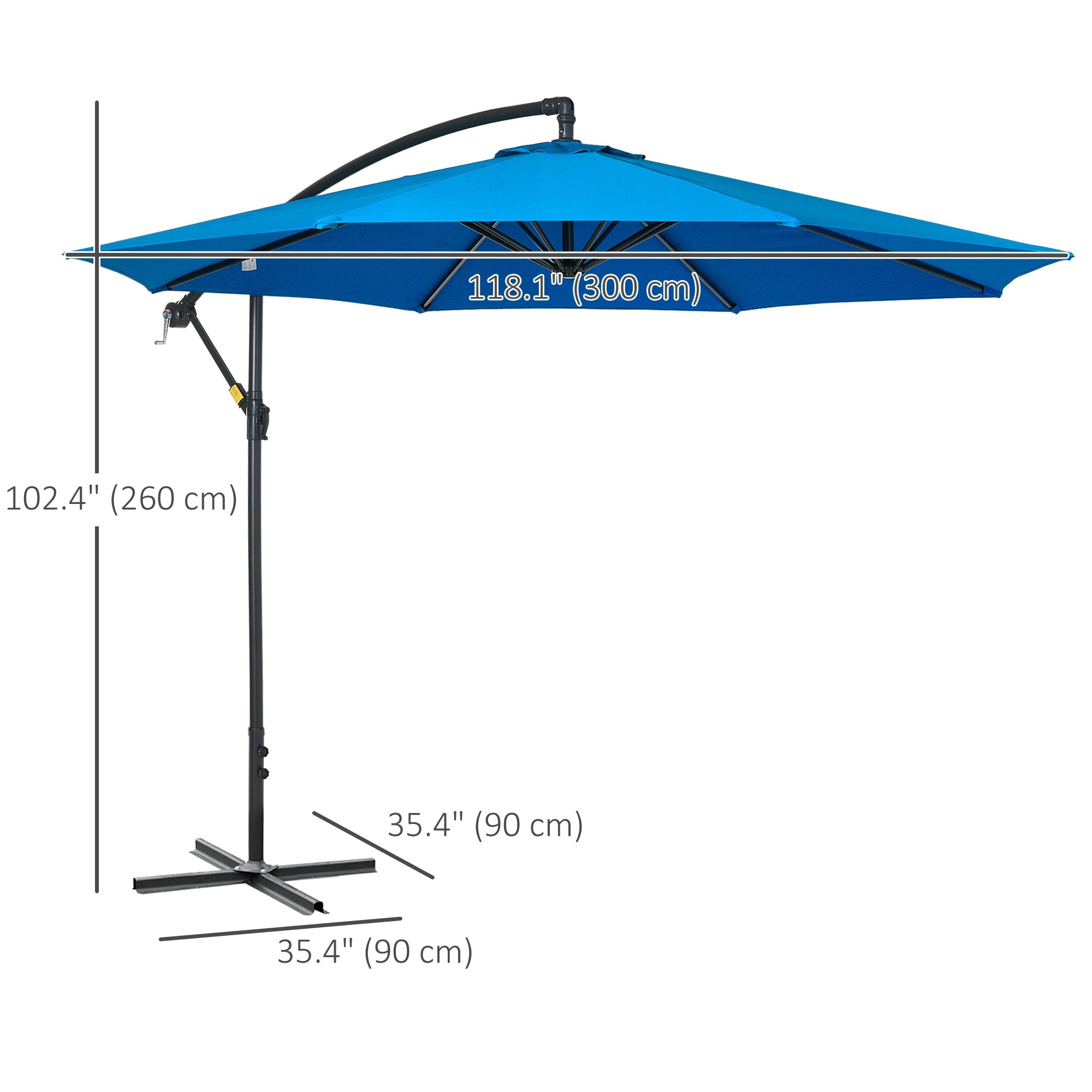 Outsunny 10ft Banana Hanging Rattan Set Sun Shade Patio Umbrella Cantilever Blue