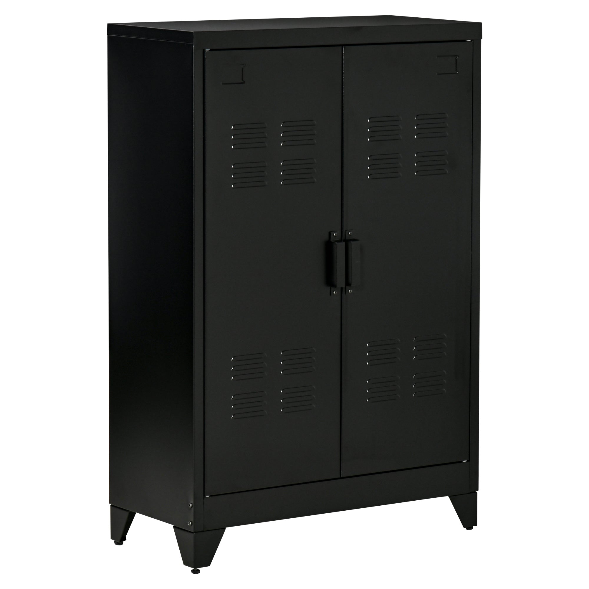 HOMCOM Storage Solution: 3-Tier Steel Storage Cabinet with 2 Louvered Doors, Black Finish for Office Garage Warehouse