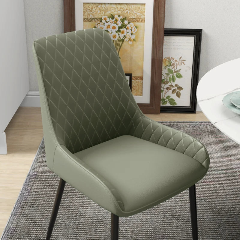 Upholstered Kitchen Chairs, Modern Dining Chairs Set of 2 with Diamond Tufting and Steel Legs for Dining Room, Green