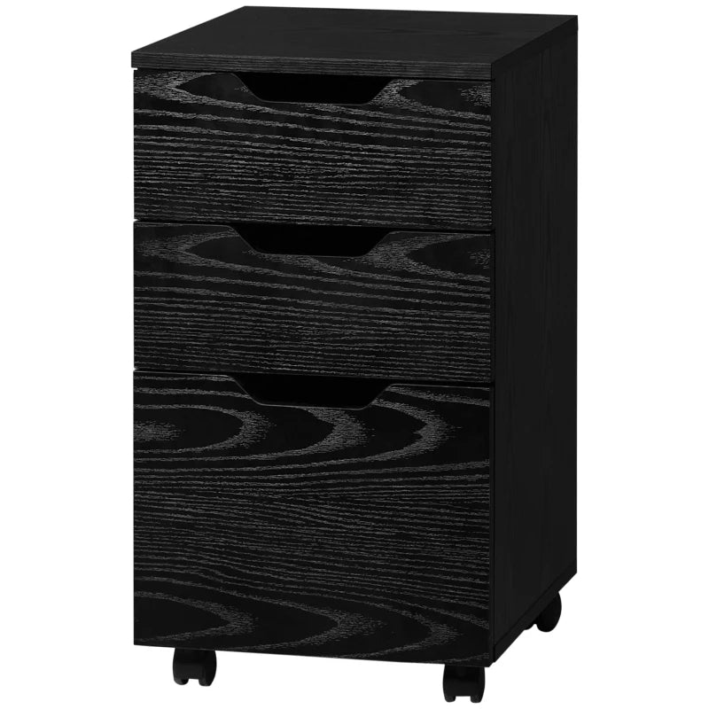 Vertical Filing Cabinet, 3 Drawer Mobile File Cabinet, Under Desk Office Storage Cabinet with Wheels, Black Wood Grain