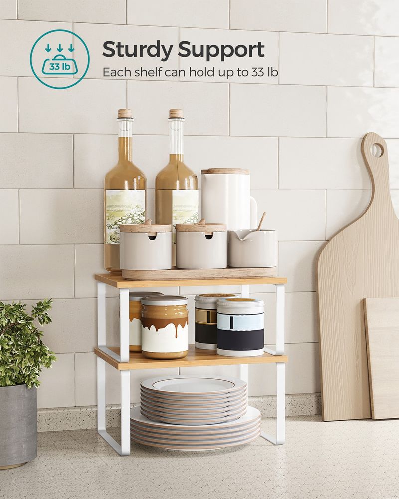 SONGMICS Kitchen Counter Shelves Set – Adjustable Countertop & Cabinet Organizer