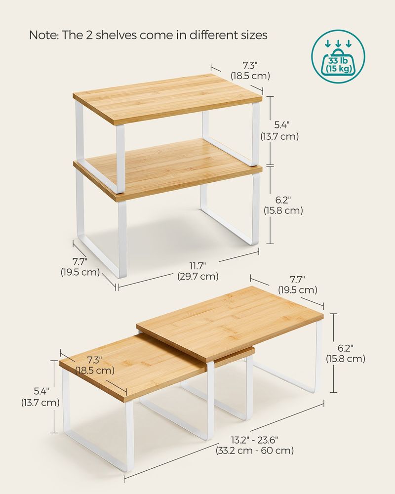 SONGMICS Kitchen Counter Shelves Set – Adjustable Countertop & Cabinet Organizer